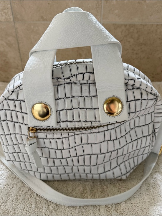 Daniella Lehavi Handbags - NWOT Daniella Lehavi White Croc-Embossed Dome Satchel with Gold Hardware